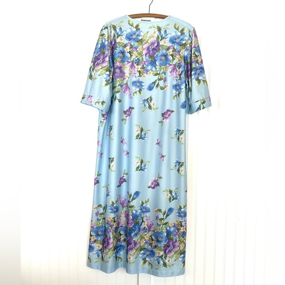 Vintage Nightgown Blue Purple Floral House Dress Zip Up Pom Pom Grandma XXl - Picture 5 of 10